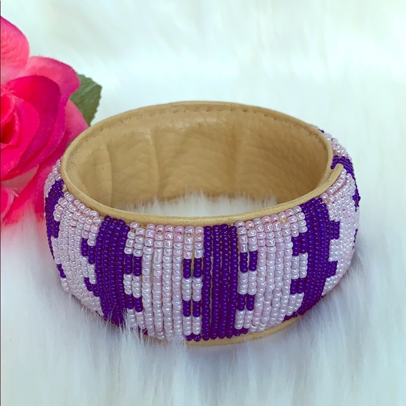 🎉HP🎉EUC-LEATHER BEADED CUFF- HANDMADE BRACELET - Picture 1 of 4